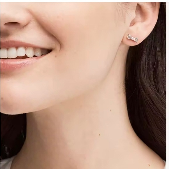 Kate Spade New York Ready, Set, Bow Pave Crystal ROSE GOLD Bow Studded Earrings - Picture 2 of 10